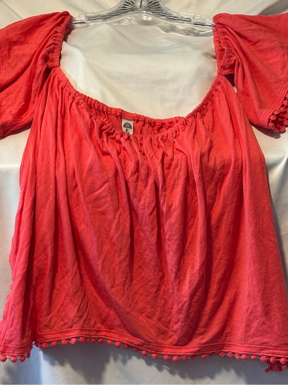 American Rag Coral Off-Shoulder Pom Pom Trim Crop Top Small